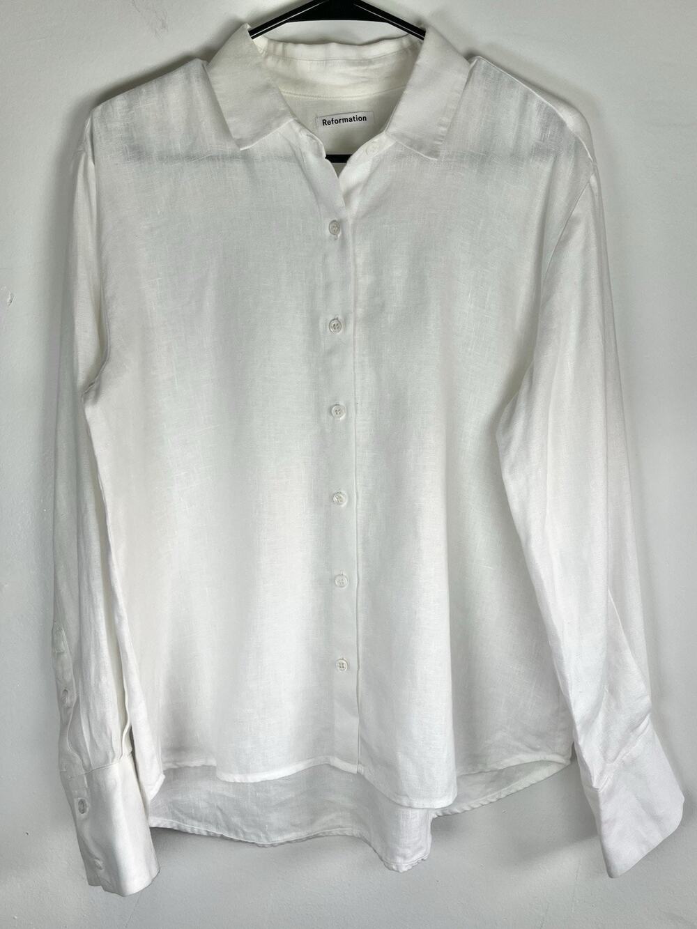 Reformation Women’s 100% Linen Oversized Button Up Shirt White M/L Closet Staple